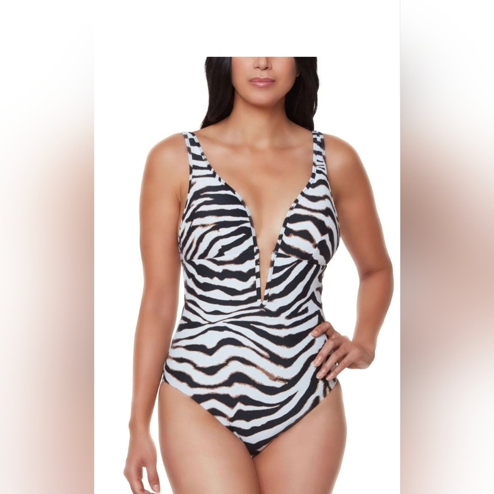 Nwt Bar III Printed V Neck One Piece Swimsuit Zebra